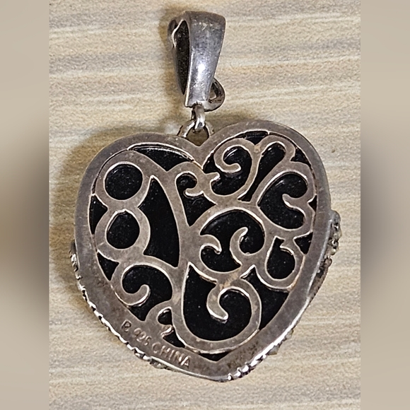 Onyx & Marcasite 3D Heart 925 Sterling Silver Pendant $245 - Picture 8 of 14